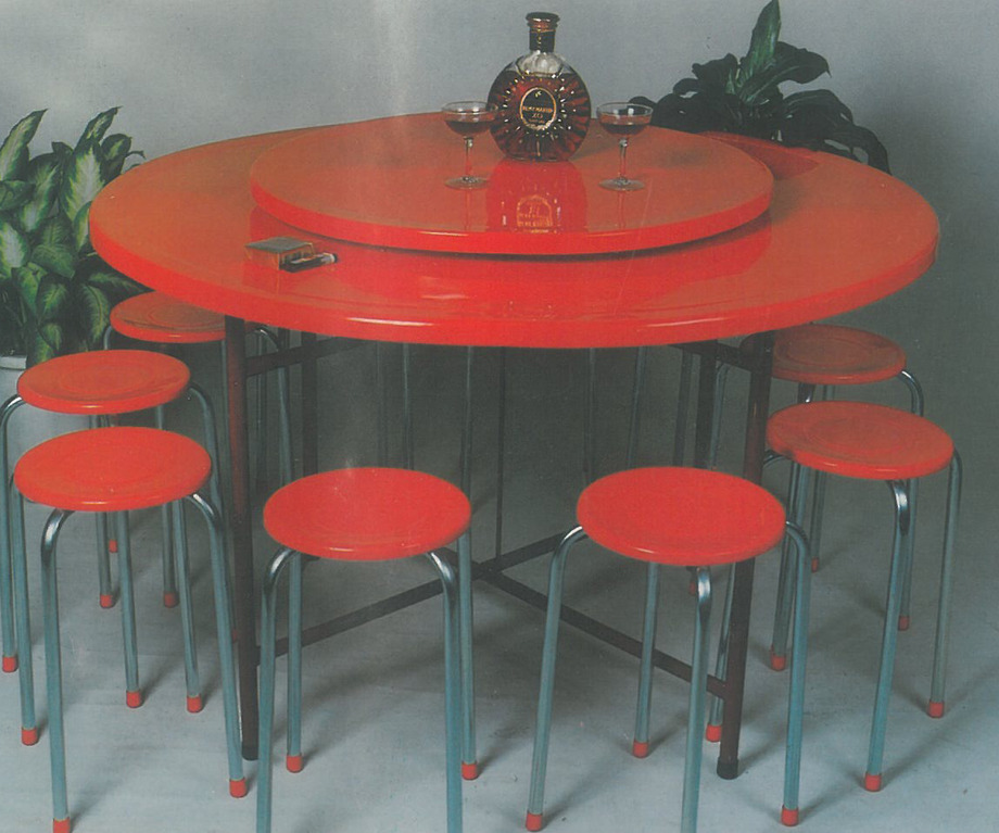 桔紅雙層圓桌椅